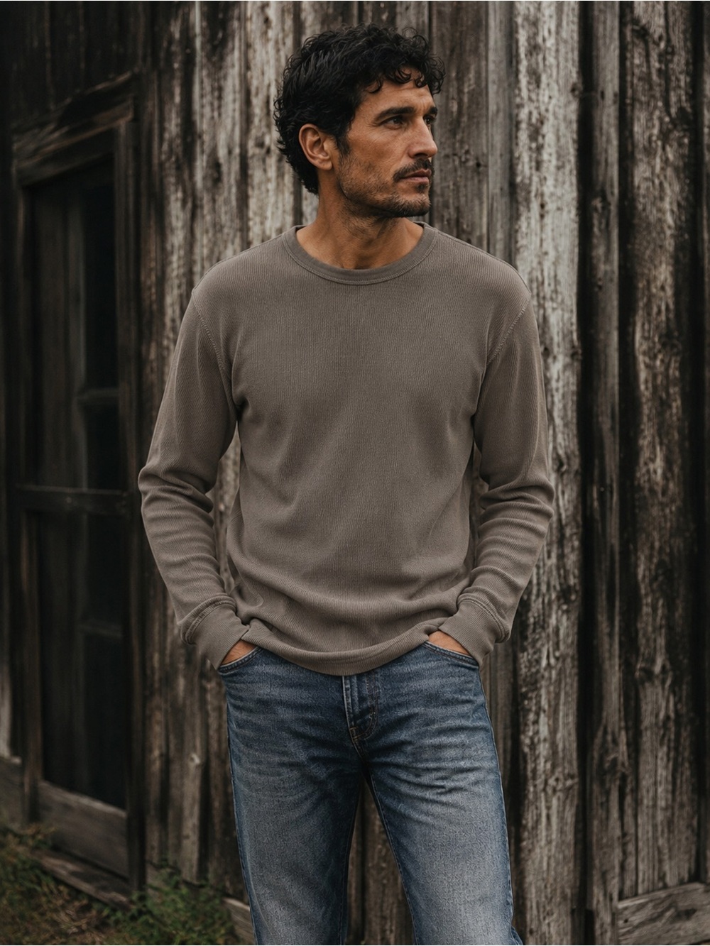 Taylor stitch brown organic cotton waffle thermal